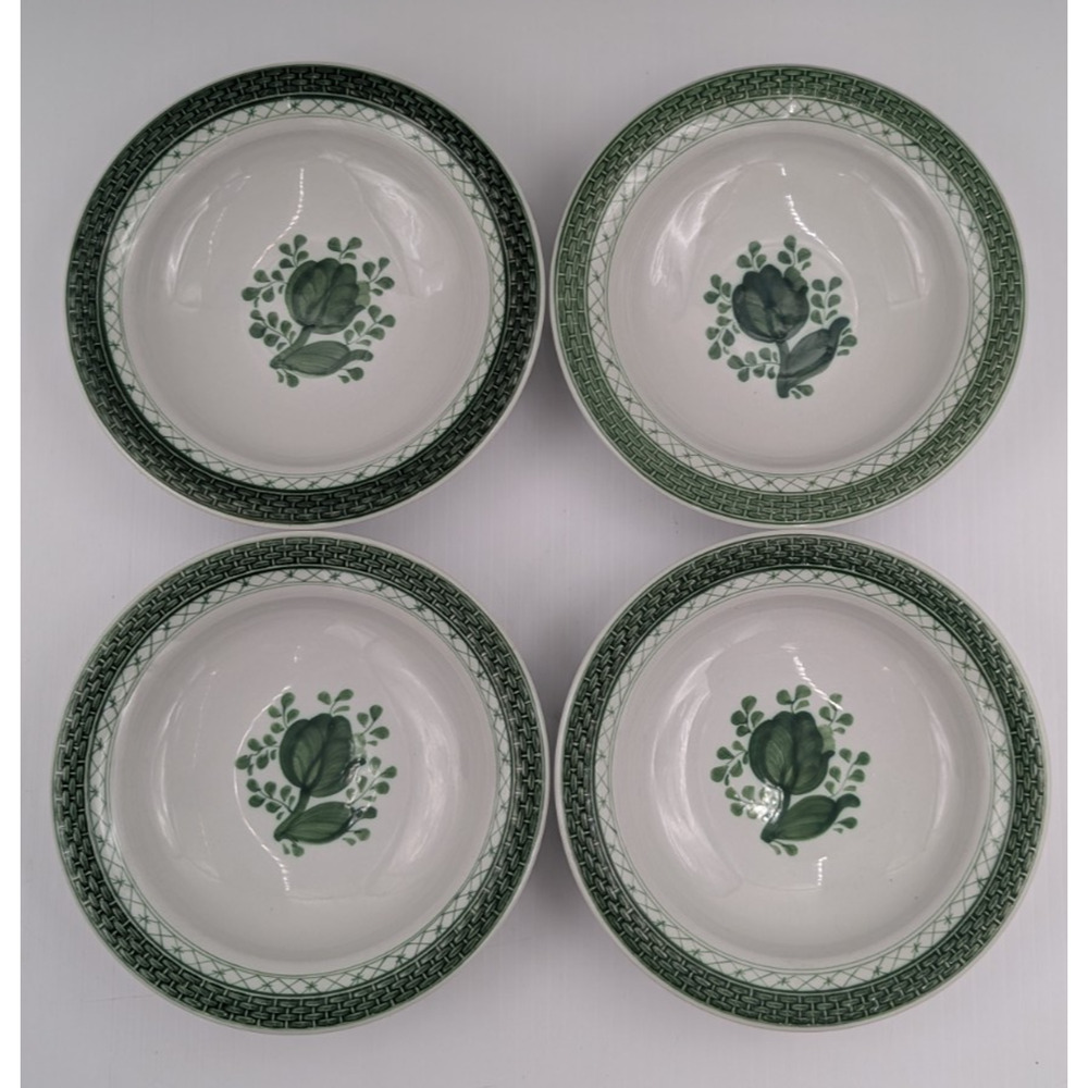 Royal Copenhagen Fajance Tranquebar Green Rim Cereal Bowl Set of 4 Denmark #926